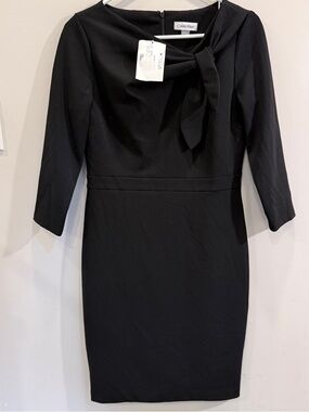 Calvin Klein Black Long-Sleeve Tie-Neck Sheath Dress Size 6